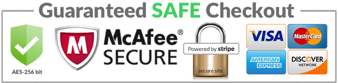 Guaranteed safe checkout — McAfee Secure, Visa, Mastercard, American Express, Discover